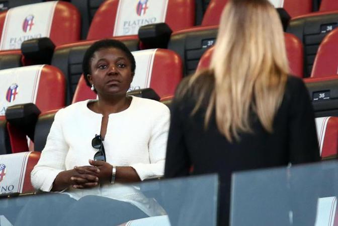 Il ministro per l'Integrazione Cecile Kyenge allo stadio di Bologna. Ansa